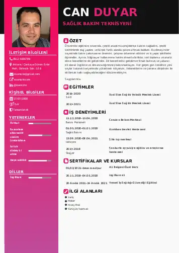 Hasta Bakıcı Cv Örnekleri cv indir